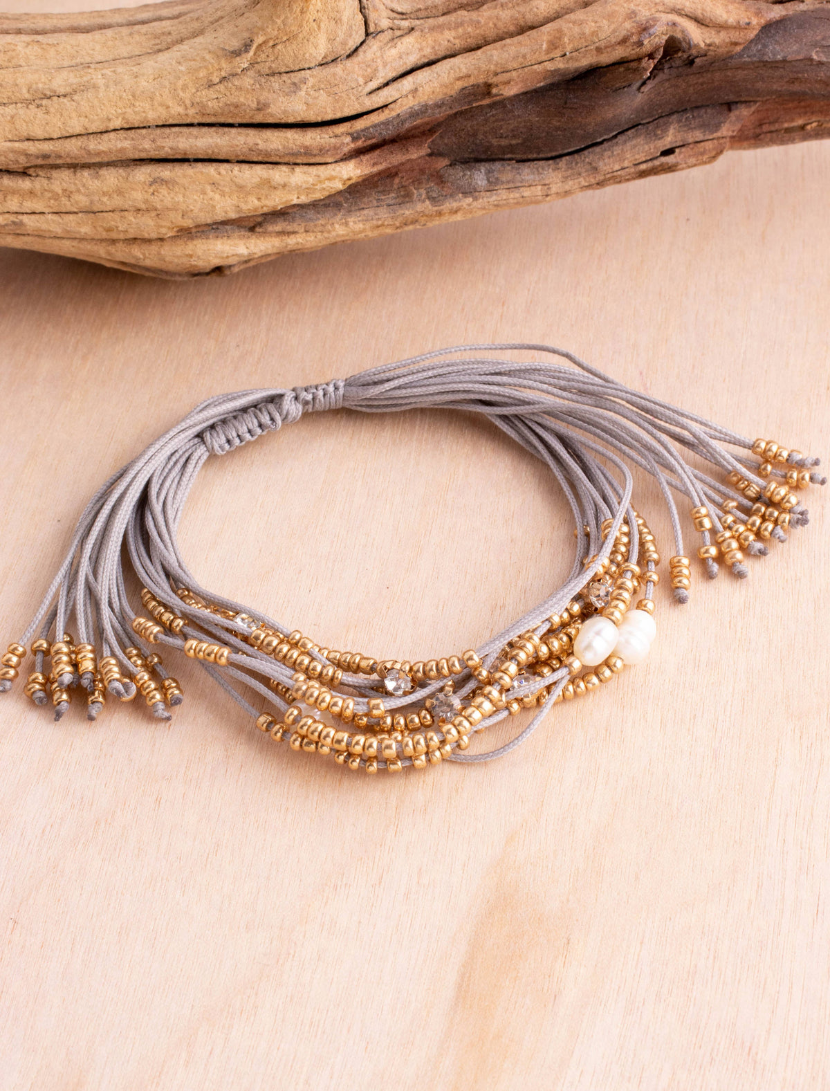 Glitz and Pearl Pull Bracelet in Blush