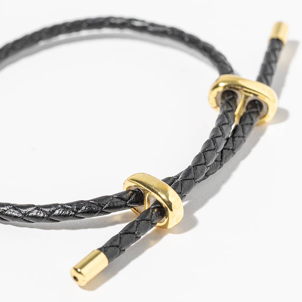 Faux Leather Braided Gold Dipped Tip Adjustable Bracelet