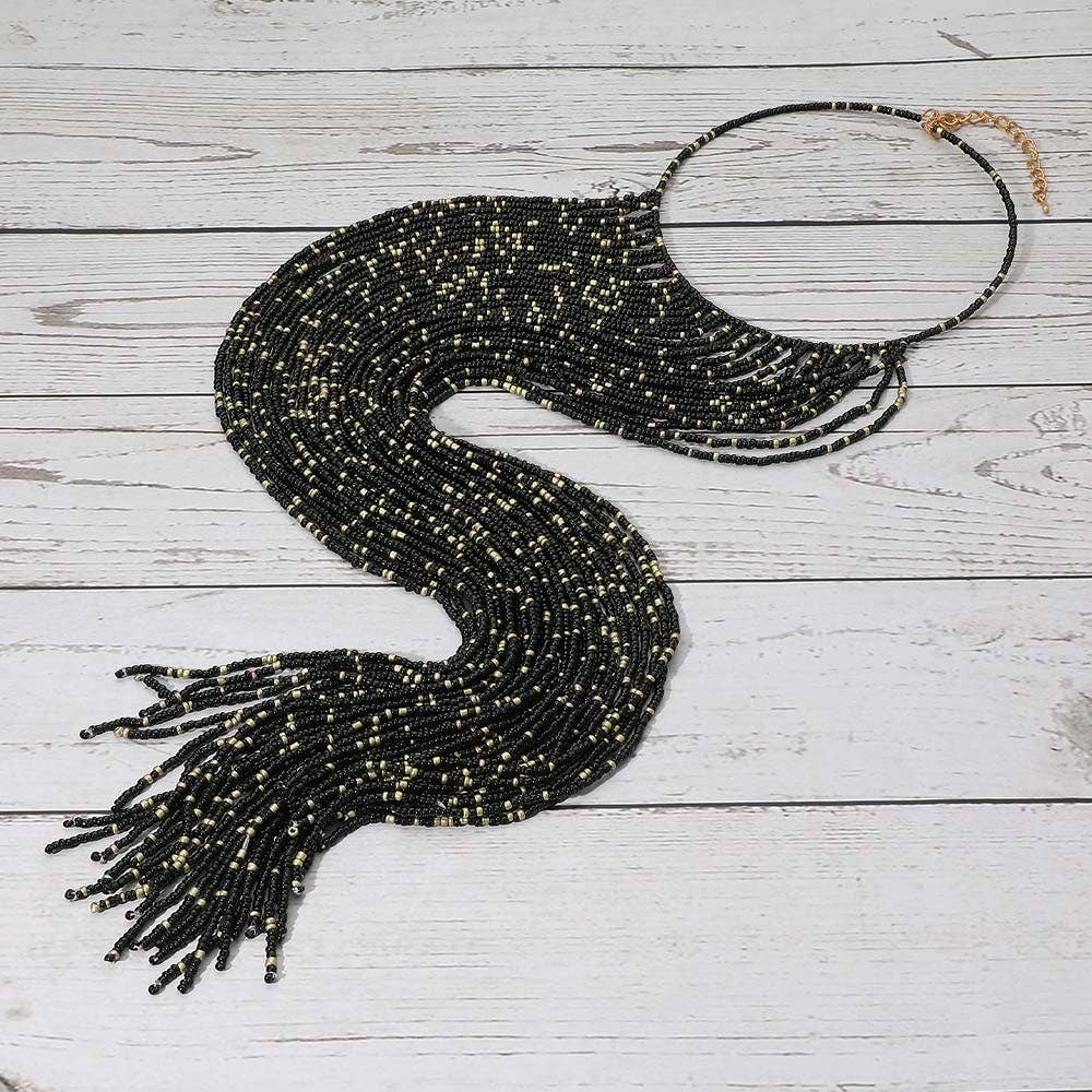 Oversized Seed Beaded Fringe Choker Necklace