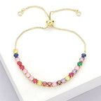 Stainless Steel Round CZ Tennis Chain Pull Tie Bracelet