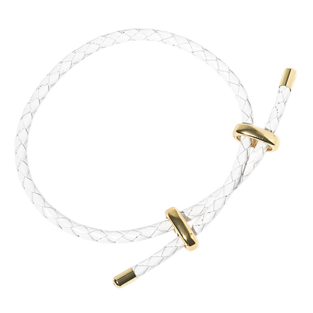Faux Leather Braided Gold Dipped Tip Adjustable Bracelet