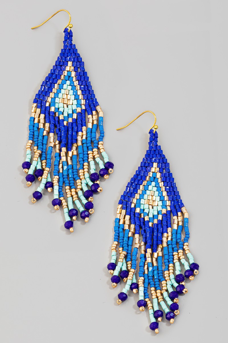 Triangular Boho Mixed Beaded Earrings in Royal