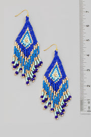 Triangular Boho Mixed Beaded Earrings in Royal
