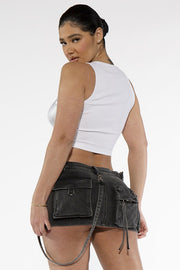 Riley Denim Cargo Skirt in Black