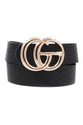Crocodile Belt with Shiny Gold Buckle in Black
