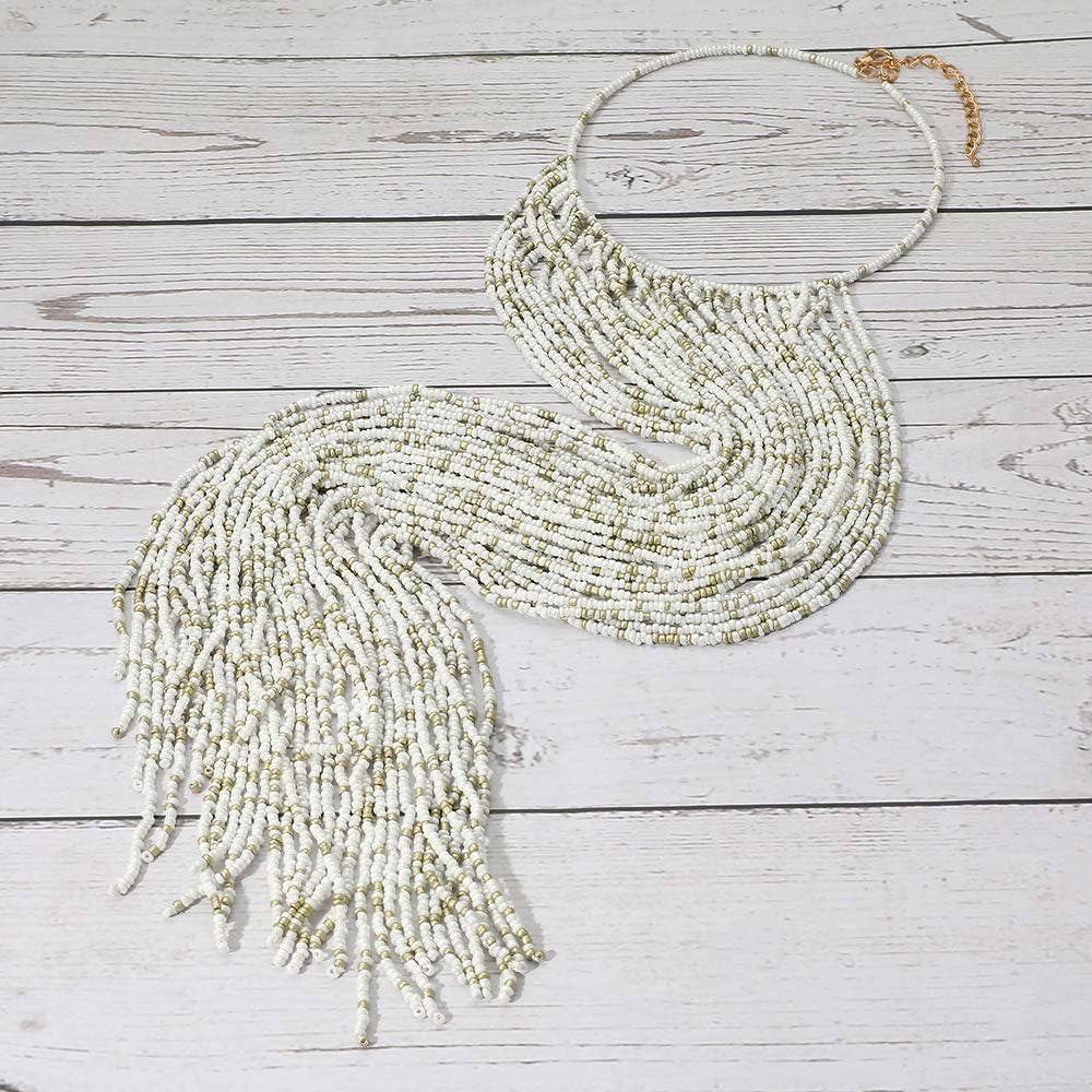 Oversized Seed Beaded Fringe Choker Necklace