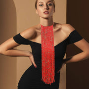 Oversized Seed Beaded Fringe Choker Necklace