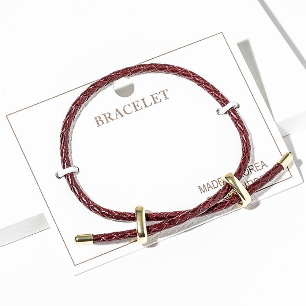 Faux Leather Braided Gold Dipped Tip Adjustable Bracelet
