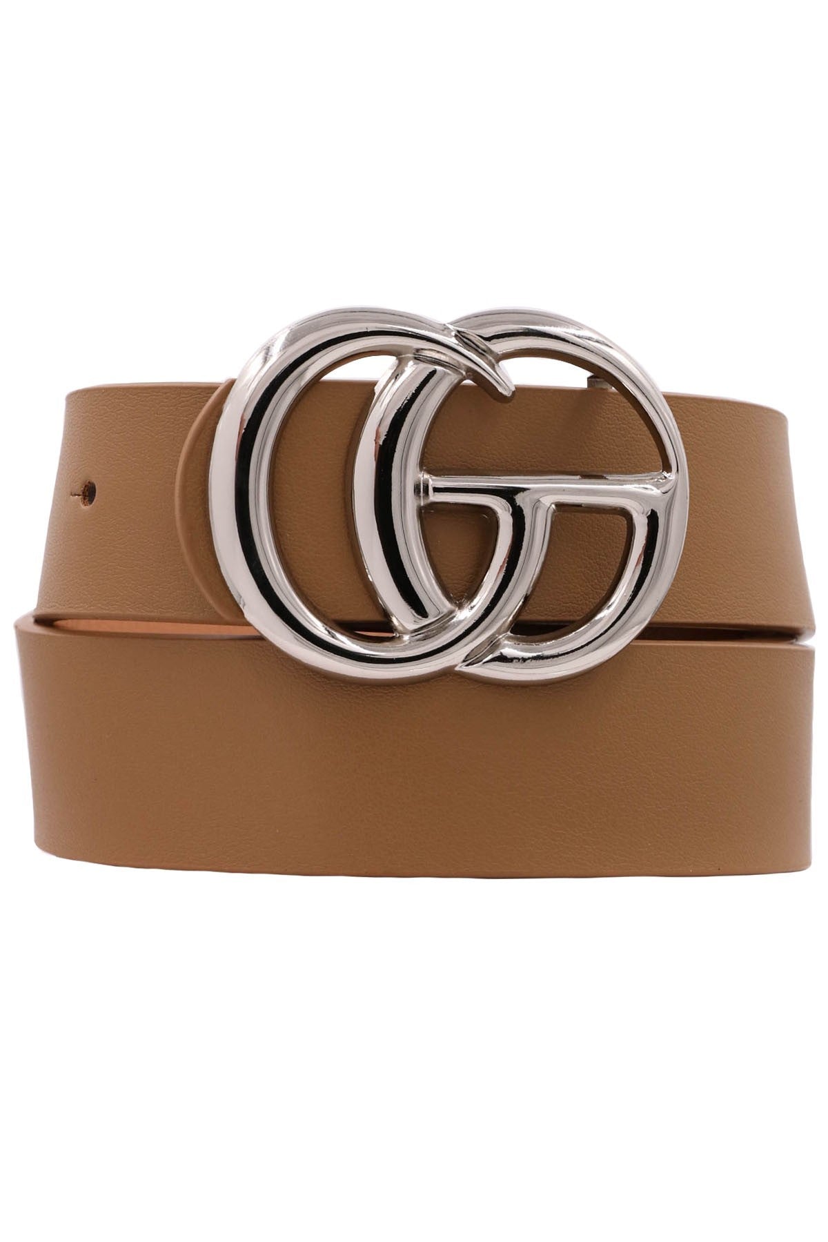 Camel Belt with Shiny Silver Buckle