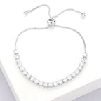 Stainless Steel Round CZ Tennis Chain Pull Tie Bracelet