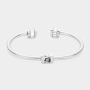 Stainless Steel Baguette Stone Tip Hinged Cuff Bracelet