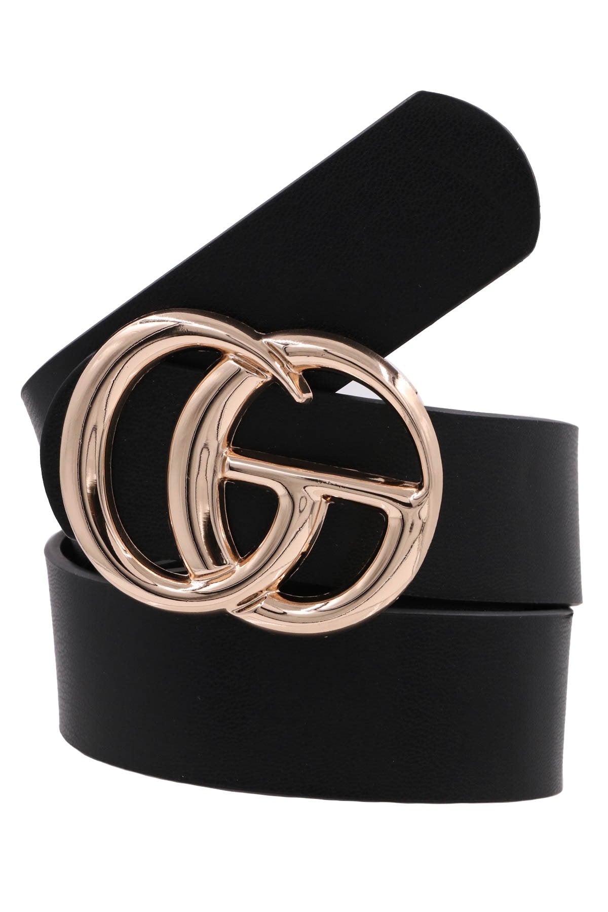 Shiny Buckle Faux Leather Belt-Black