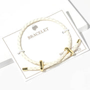 Faux Leather Braided Gold Dipped Tip Adjustable Bracelet