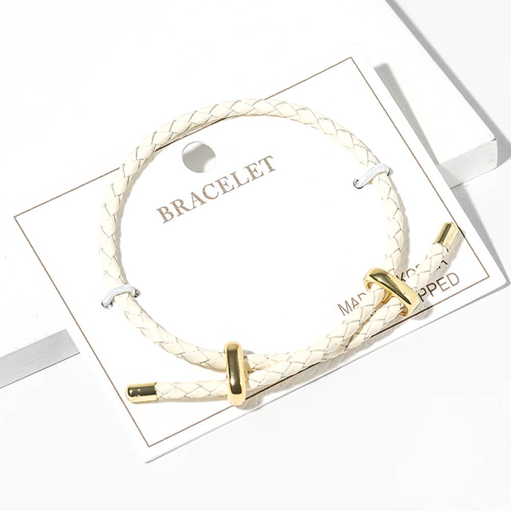 Faux Leather Braided Gold Dipped Tip Adjustable Bracelet