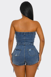 Carley Denim Cargo Romper