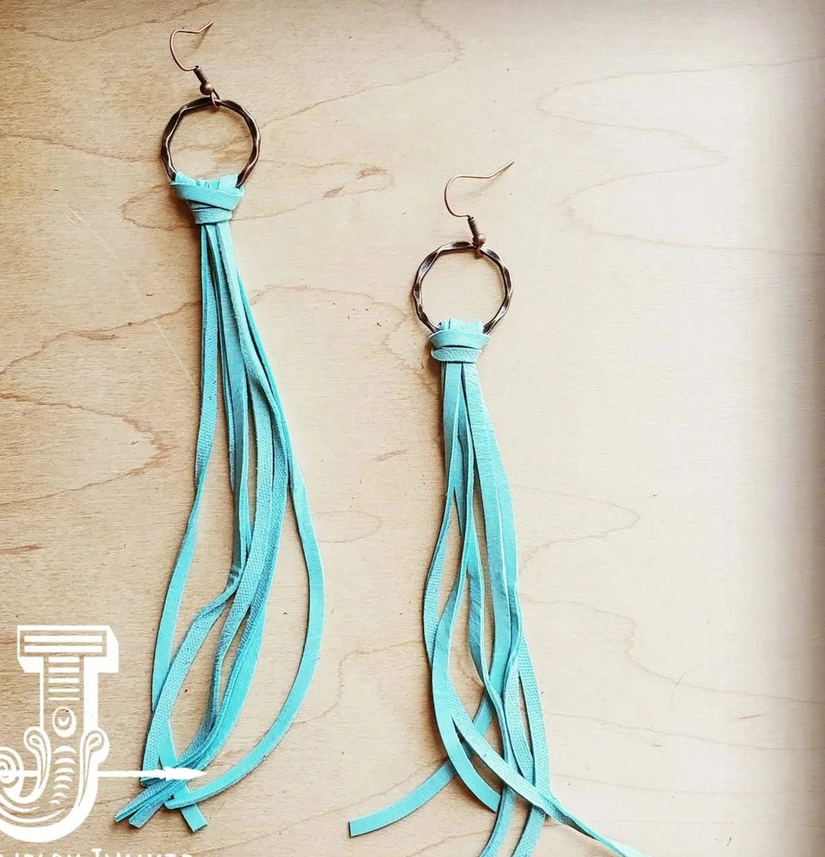 Tara Leather Tassel Earrings in Turquoise