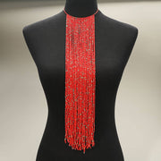 Oversized Seed Beaded Fringe Choker Necklace