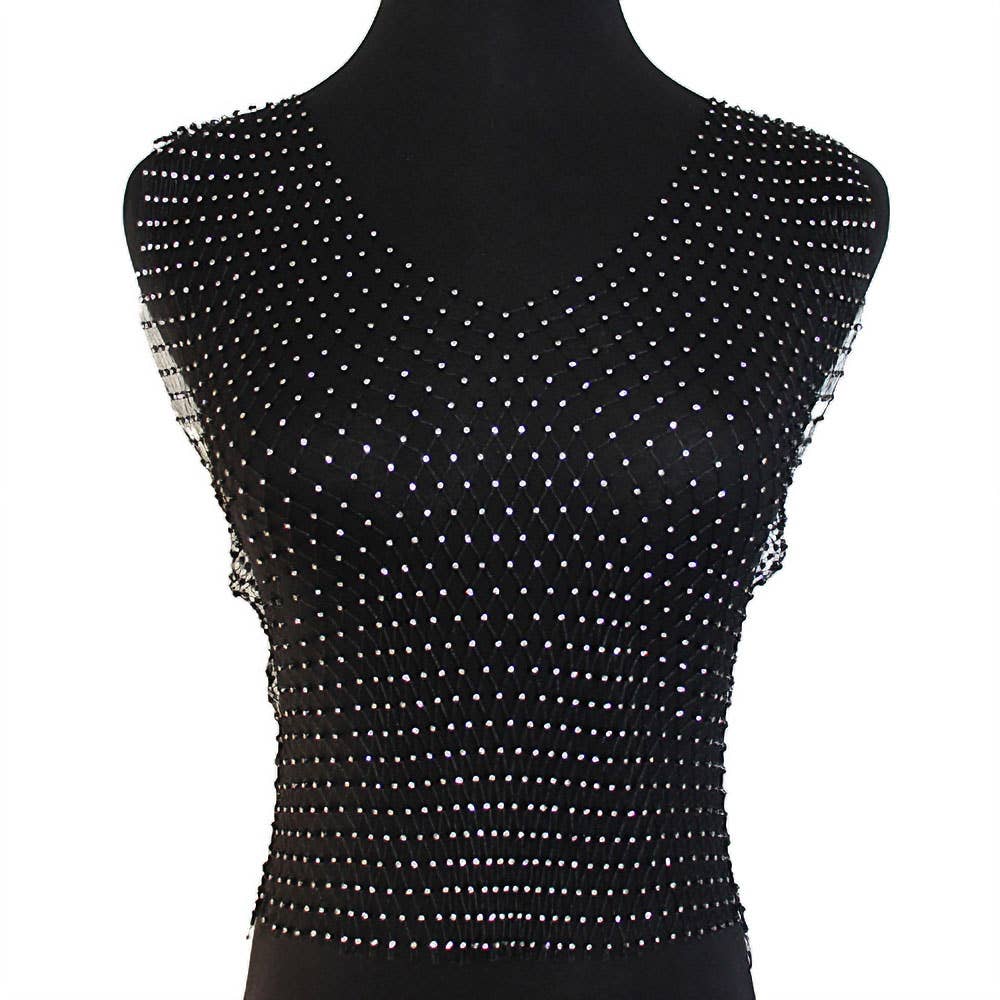 Rhinestone Bling Mesh Sleeveless Top