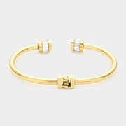 Stainless Steel Baguette Stone Tip Hinged Cuff Bracelet
