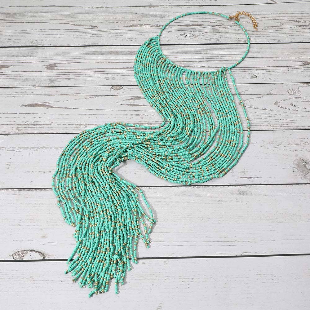 Oversized Seed Beaded Fringe Choker Necklace