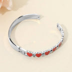 Stainless Steel Enamel Heart CZ Stone Hinged Bangle Bracelet