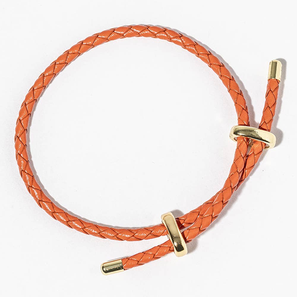 Faux Leather Braided Gold Dipped Tip Adjustable Bracelet