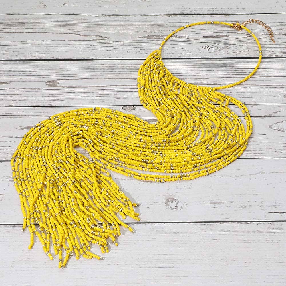 Oversized Seed Beaded Fringe Choker Necklace