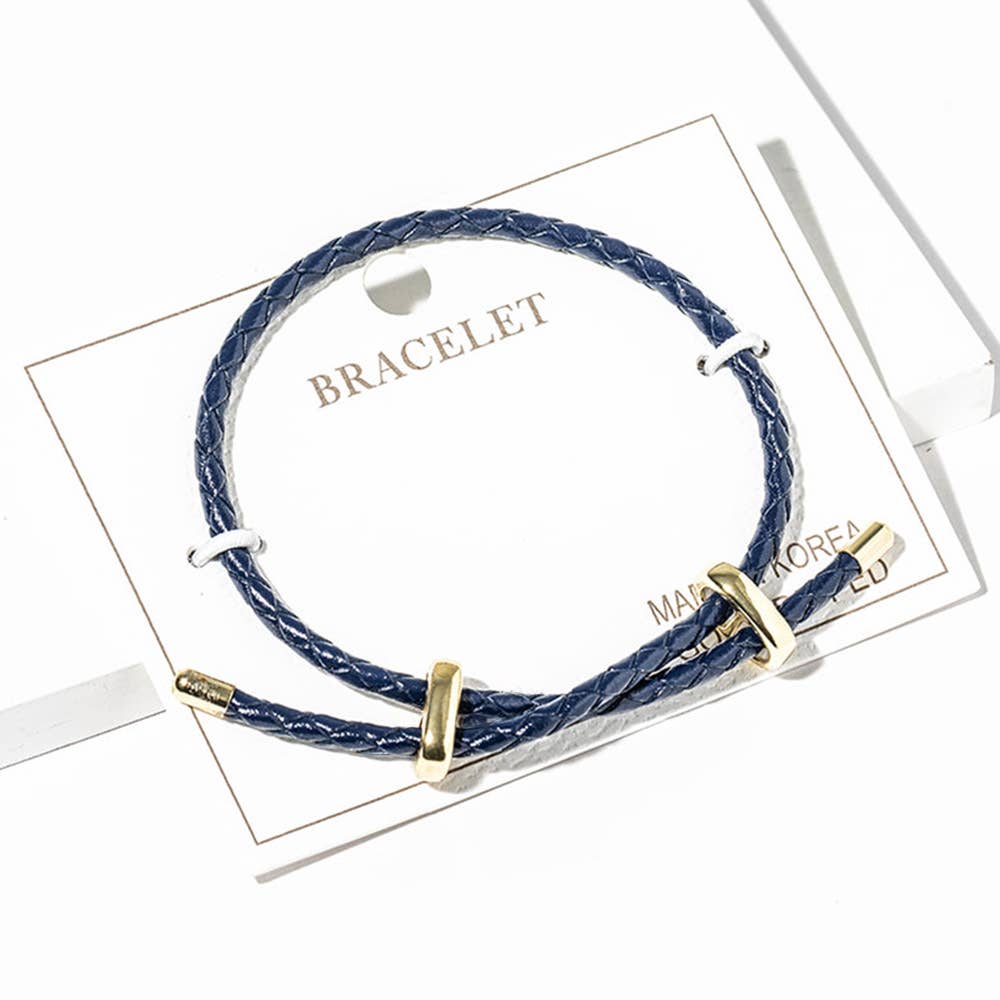 Faux Leather Braided Gold Dipped Tip Adjustable Bracelet