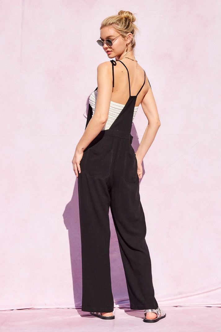 Frankie Linen Overalls in Black