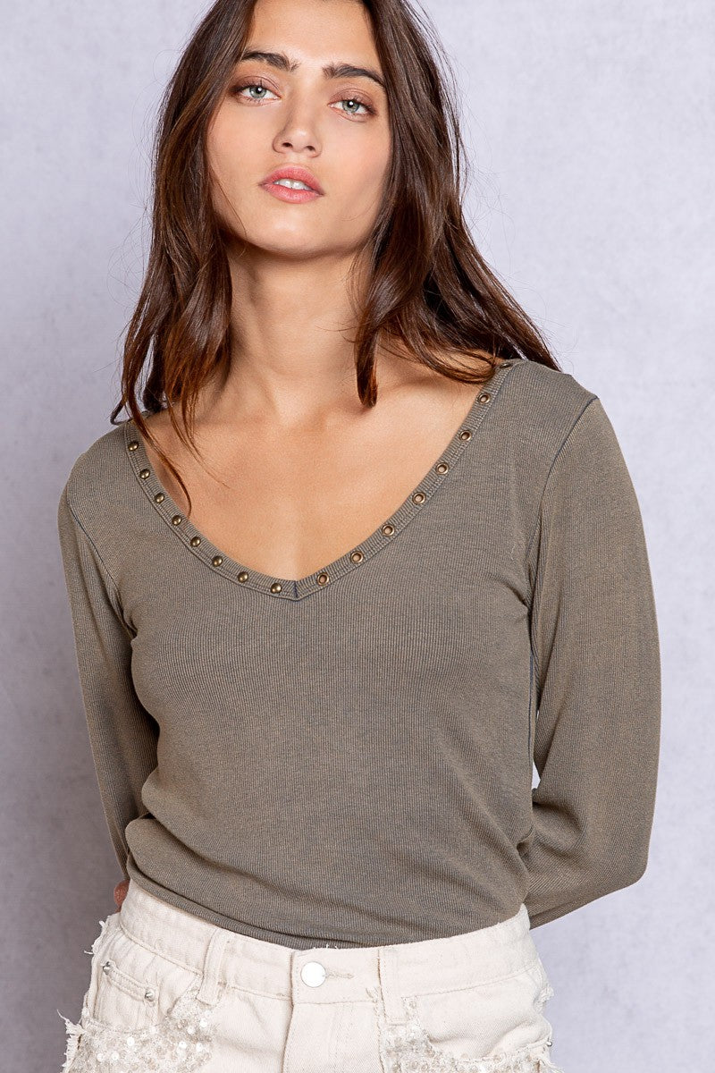 Austen Studded Long Sleeve in Grey