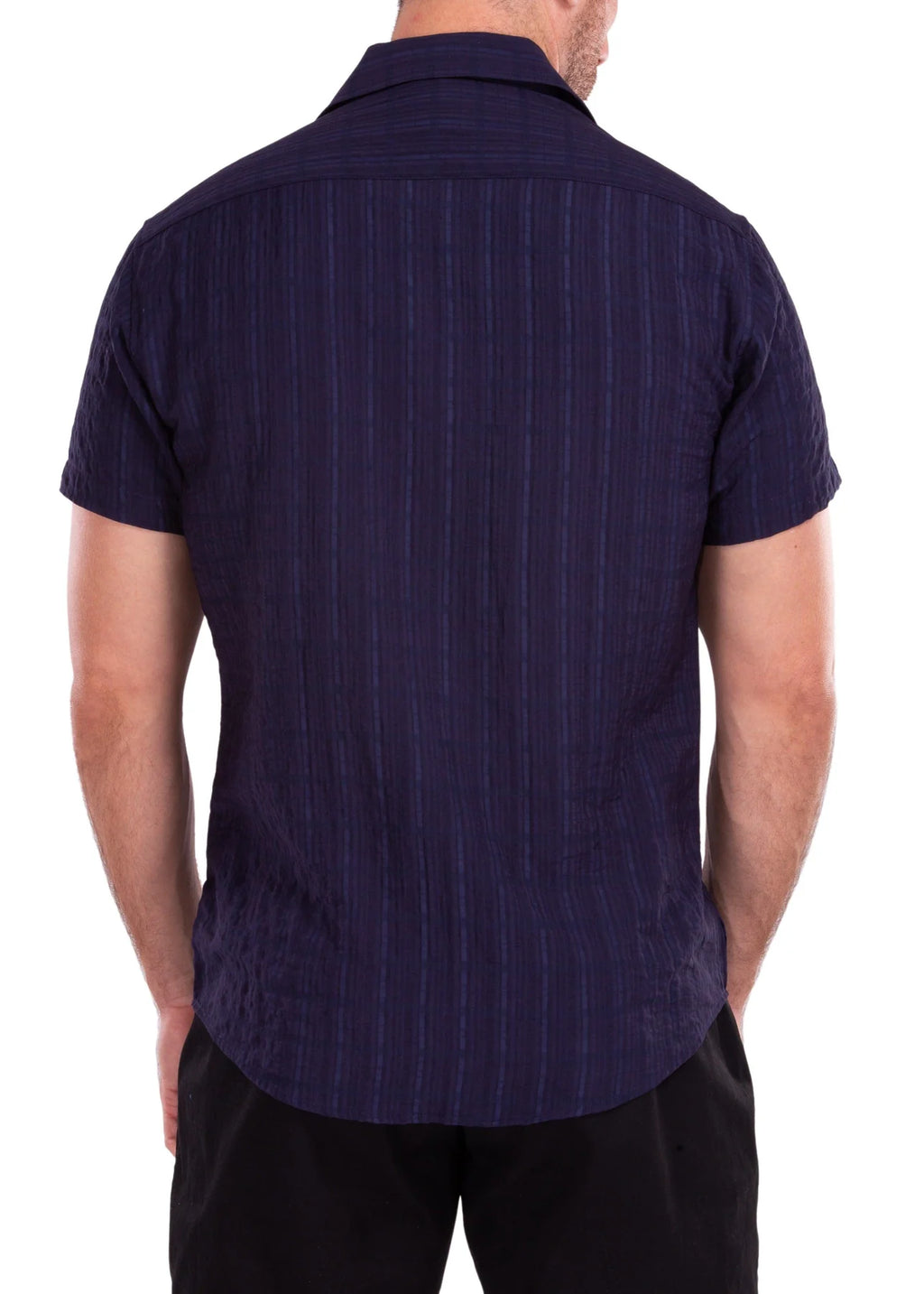 202173 Crinkle Navy Mens Short Sleeve
