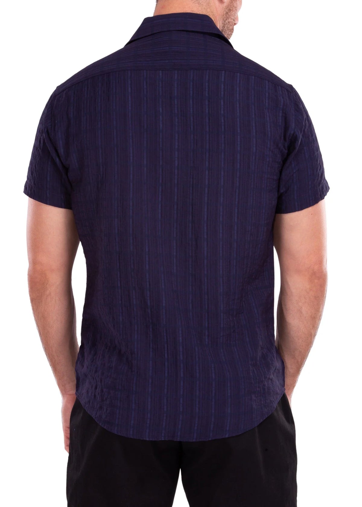 202173 Crinkle Navy Mens Short Sleeve