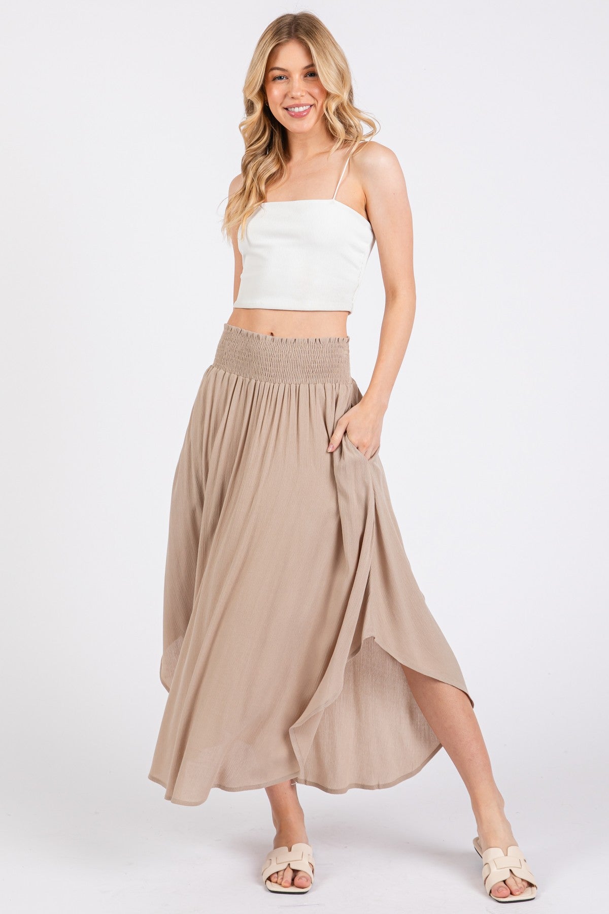 Janie Flowy Skirt in Khaki