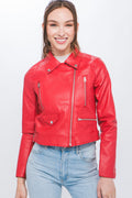 Alli Faux Leather Moto Jacket in Red