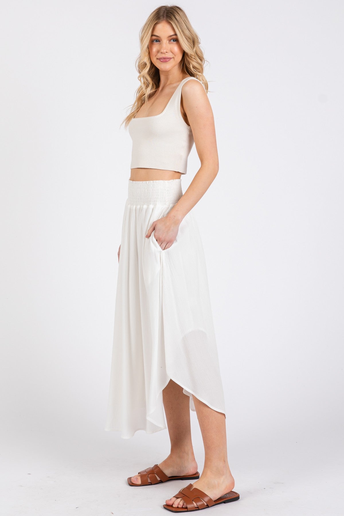 Lydia Smocked Skirt in White