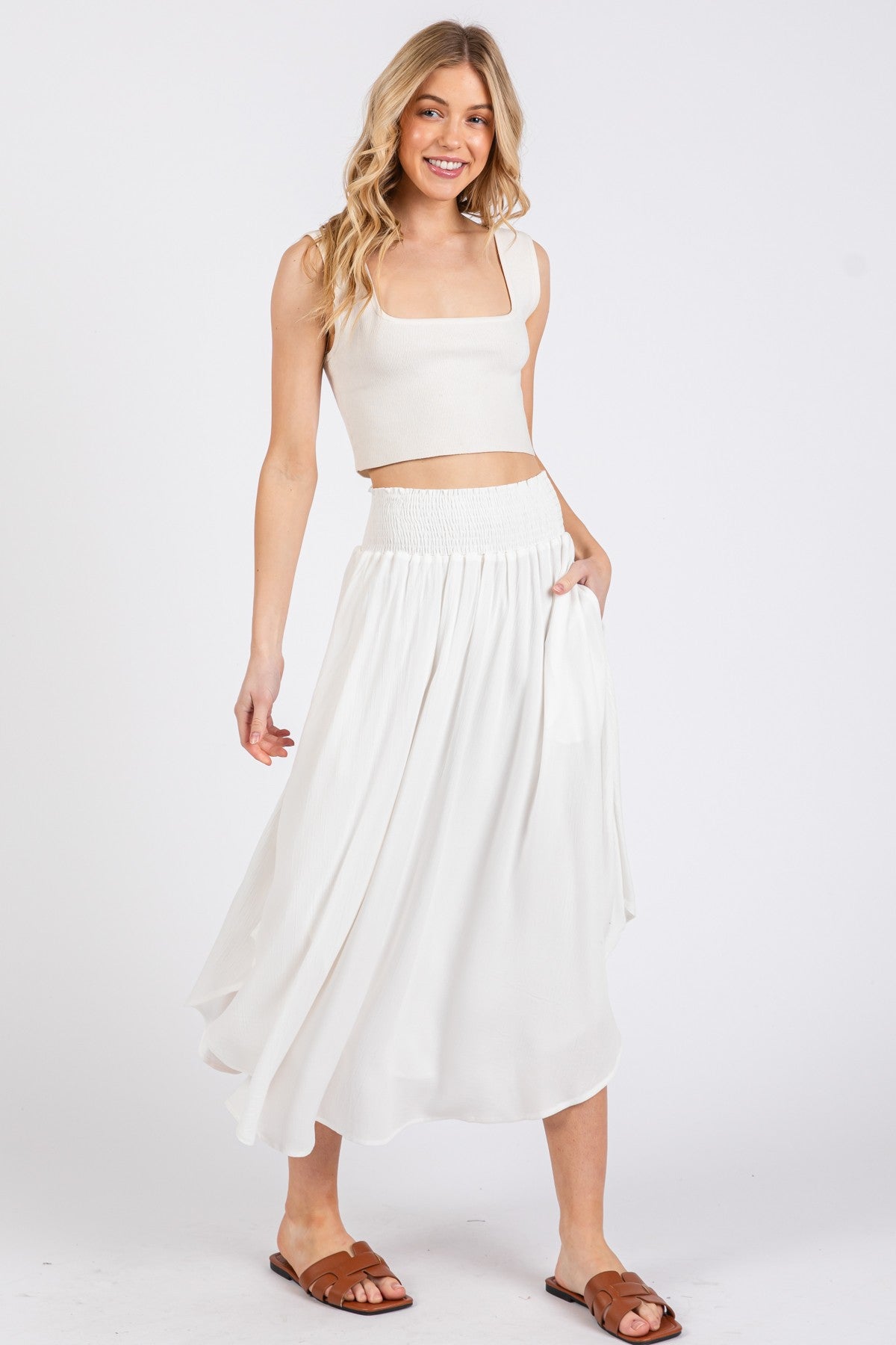 Lydia Smocked Skirt in White